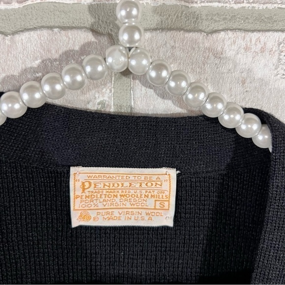 Pendleton Vintage Black Wool V Neck Button Front Cardigan Sweater Size S - Picture 6 of 11